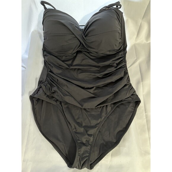Anne Cole 1 Piece Black Swimsuit Bathing Suit Removable Strap Size 16 - Picture 1 of 9
